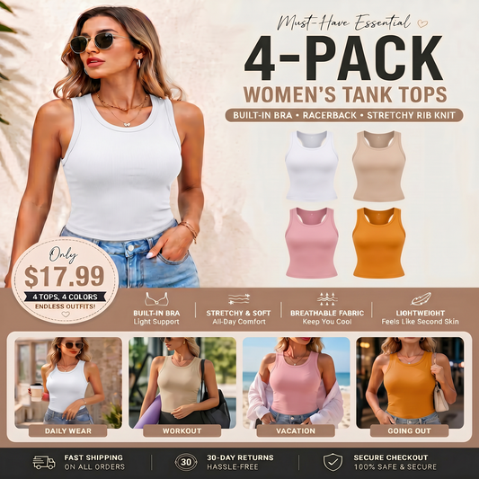 This Week's Special Price🍃Round Neck Ribbed Built-In Bra Tank Top | All-Day Support Casual Comfort Camisole, No Bra Needed💥